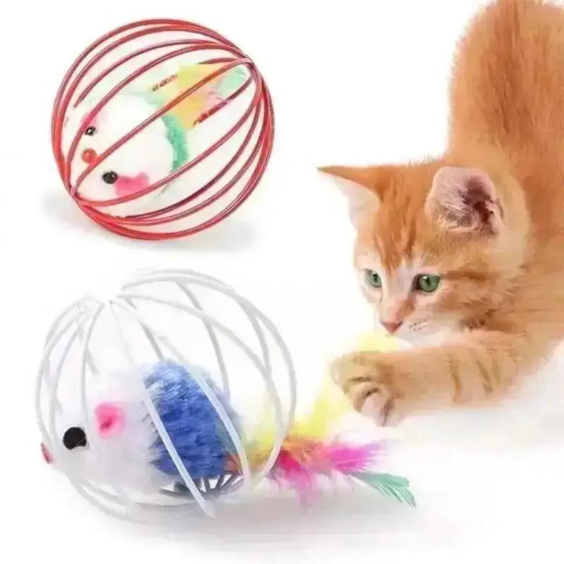 Interaktives Katzen-Ärgern-Spielzeug Simulation von Mäusen in Drahtkäfigen Mini-Katzenspielzeug Bälle Haustier-Entspannungsprodukt Neuartiges sphärisches Katzenspielzeug