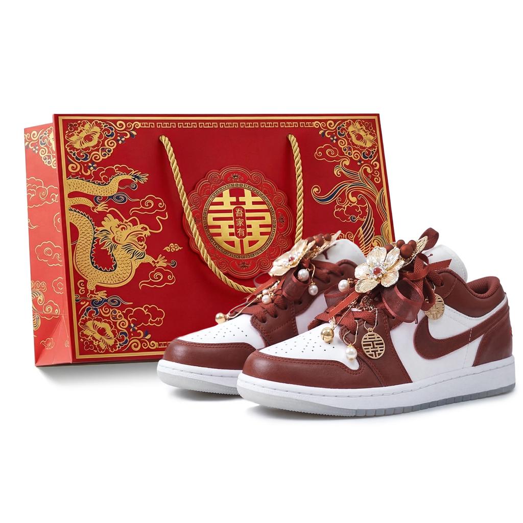 Jordan Air Jordan 1 Blissful Union, Formal Wear, Wedding Shoes Slip Resistant Lightweight Low top 553560-133(Team2070-S-BOX)