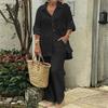 2024 Spring/Summer Women's Lapel Long Sleeve Cardigan and Pants Two-Piece Set