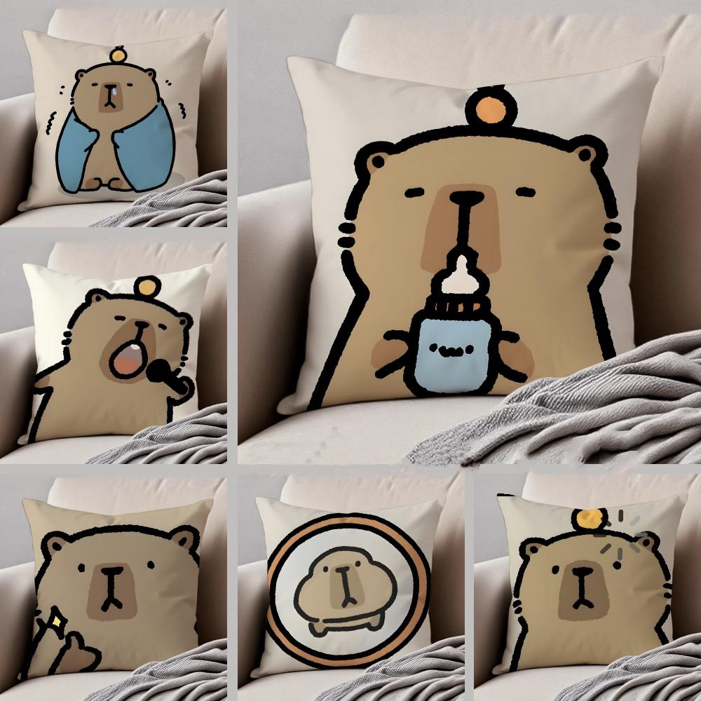 Cozy Cute Animal Cartoon Friend Capybara Cushion Cover Linen Pillow Case Soft Breathable Protective Couch Room Decoration