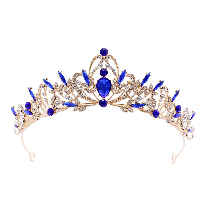 Bride Crown Headpiece Blue Diamond Vast Wedding Jewelry Three Piece Set