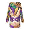 Women's Fashionable Round Neck Raglan Long Sleeved Carnival Printed Casual Pullover Top