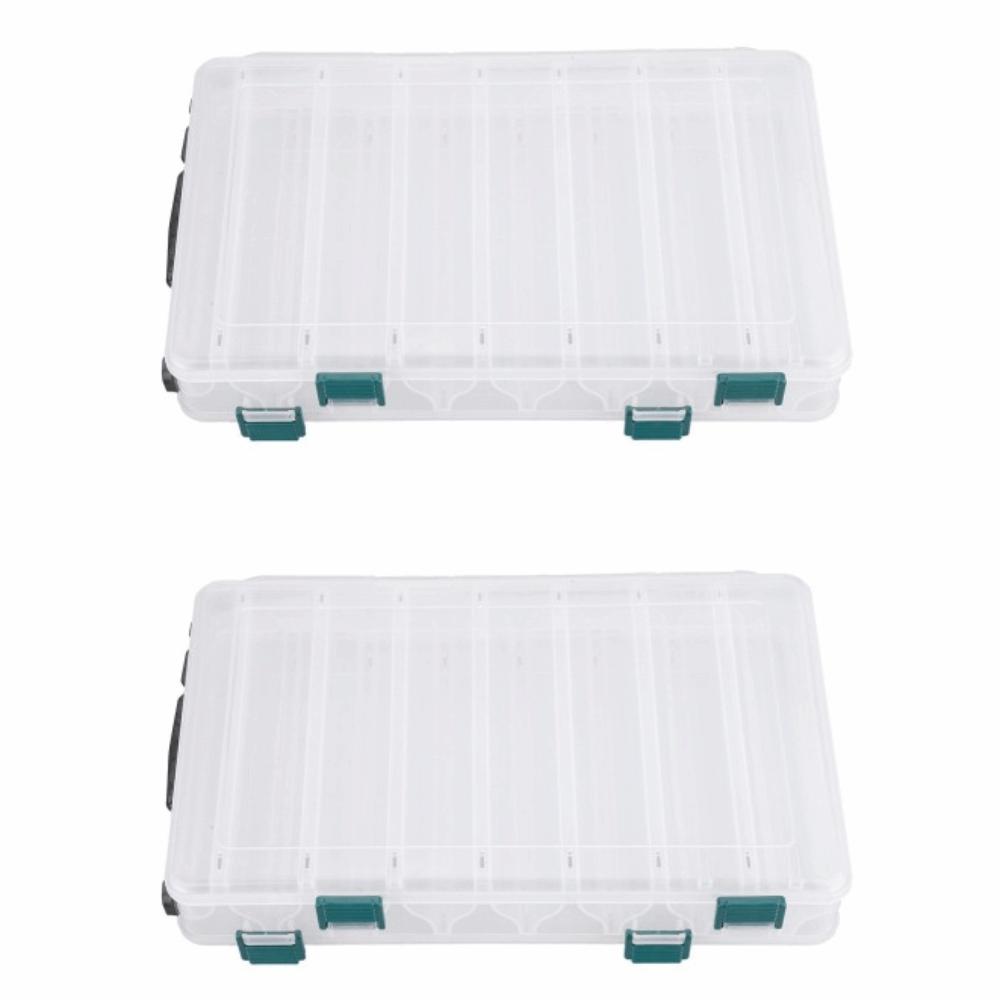 2PCS Double Sided Fishing Lures Box 10 Slots 14 Slots Large Capacity Fishing Tackle Storage Case Transparent Visible