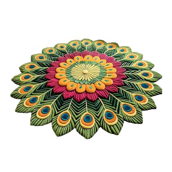 Pfauenfedern Bereichsteppich Rund Pfauenfeder Blume Rutschfeste Bodenmatte Dekorative Wohnzimmerteppich für Schlafzimmer Esszimmer