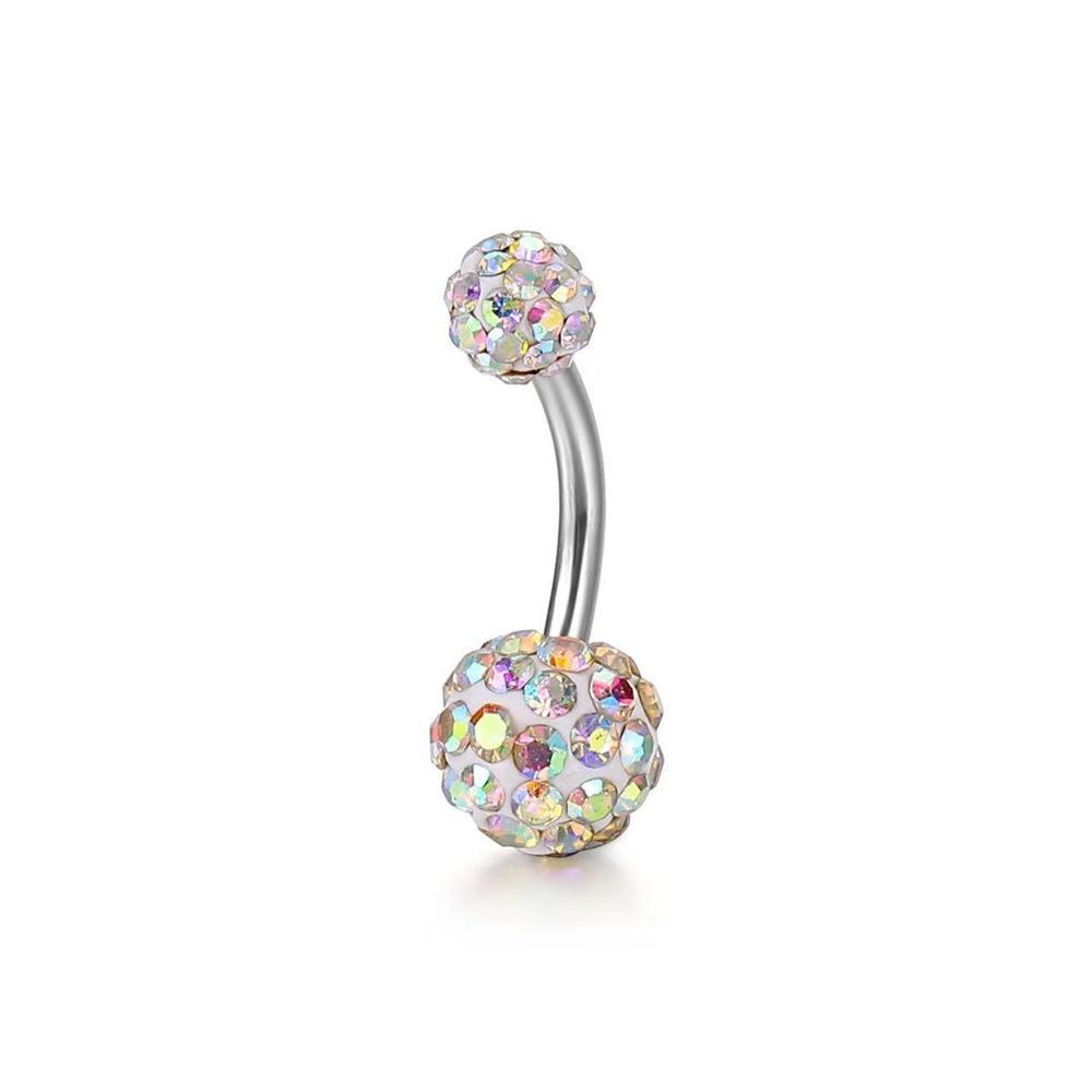 Zircon Crystal Ball Belly Button Rings Stainless Steel Shiny Body Jewelry  Accessories