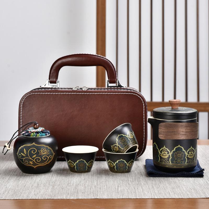 

Керамический портативный дорожный чайный набор, экспресс-чашка, один чайник, четыре чашки, подарочная коробка для деловых партнеров.