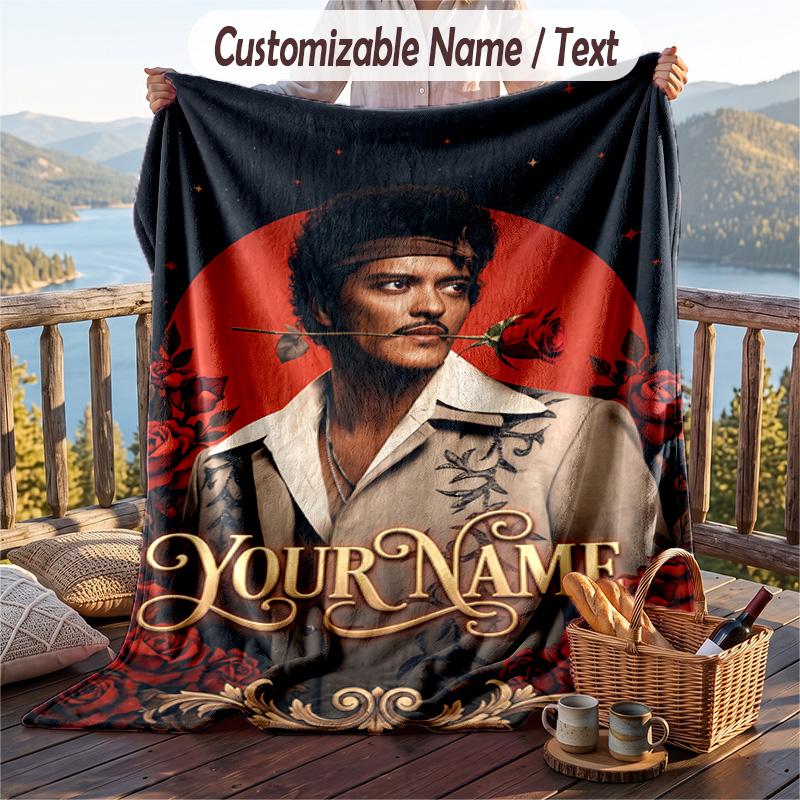 Personalized Flannel Throw Blanket,Bruno Mars Custom Printed Name, Cozy Plush Blanket For Home Use