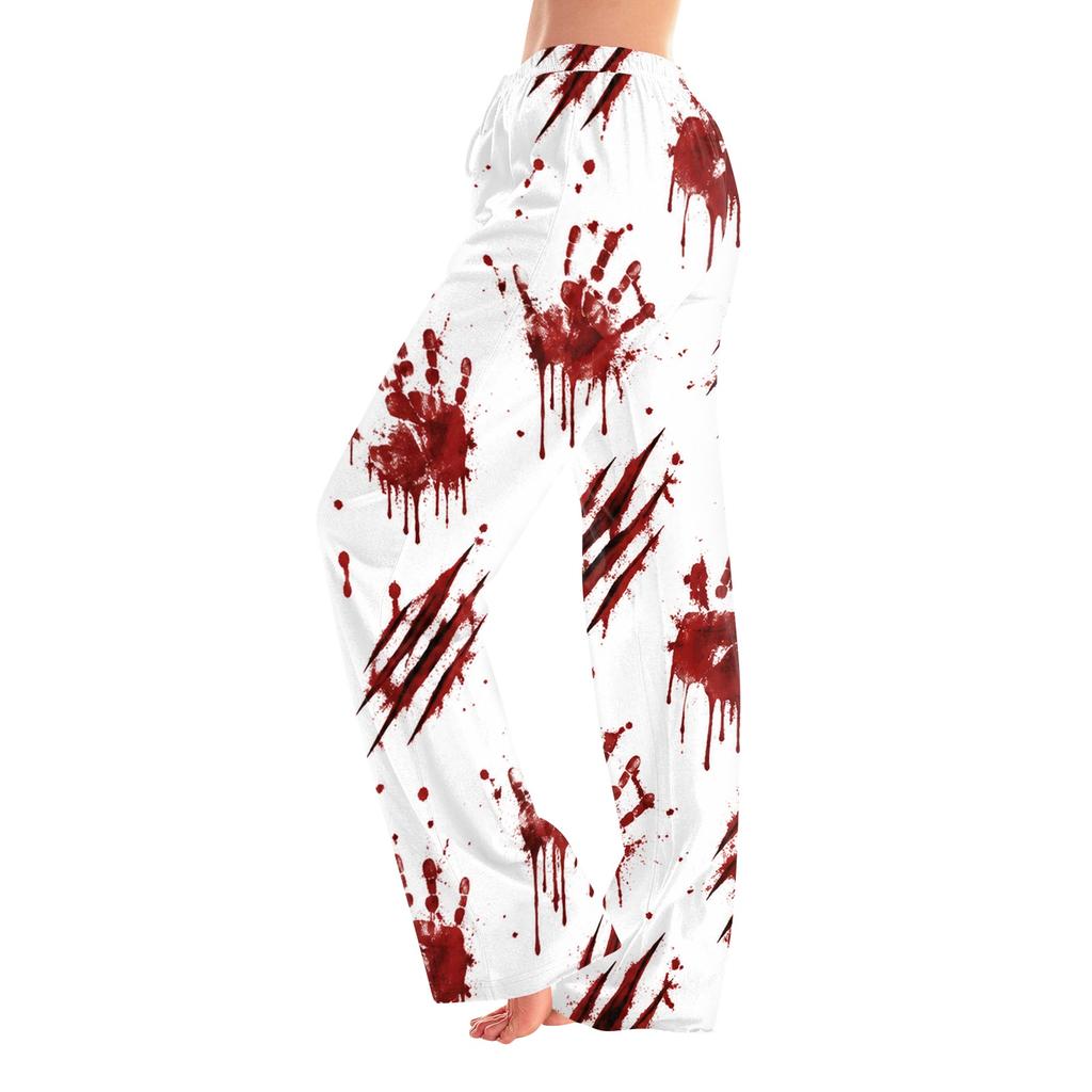 Women's Halloween Print Pants with Elastic Waist and Drawstring for Casual Home Sleepwear