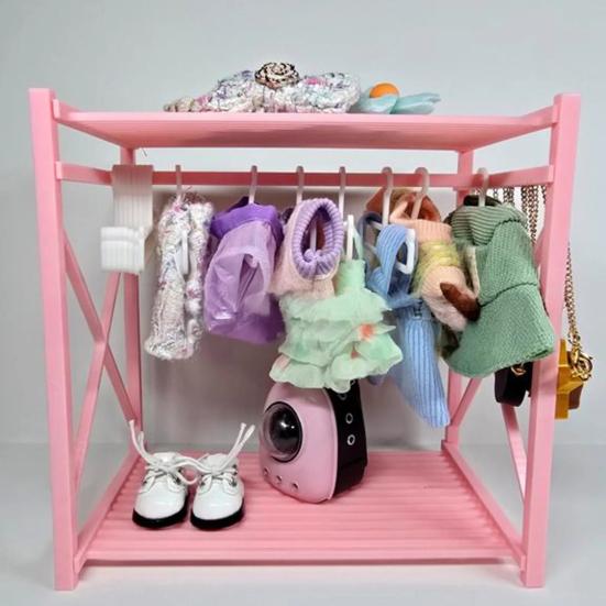 Mini Doll Wardrobe with 10 Hangers Doll Clothes Storage Closet for Display Dollhouse Accessories for 15/17cm Dolls