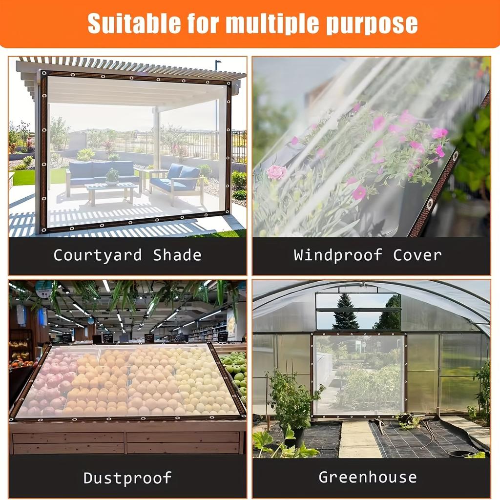 Heavy-Duty Clear Waterproof Canopy Tarp with Grommets  for Garden, Patio, Plant Greenhouse, Camping, Chicken Coop