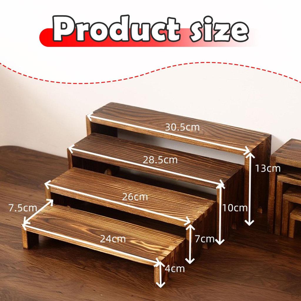 Wooden Display Riser Stand Perfume and Cologne Organizer 4 Tier Shelf for Figures Dolls