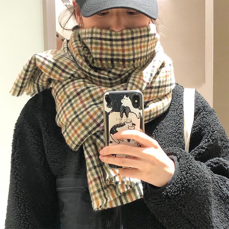 

New Retro Plaid Imitation Cashmere Scarf Shawl Dual-purpose Women s Autumn and Winter Korean Style Versatile Warm Scarf for Women 200*100cm