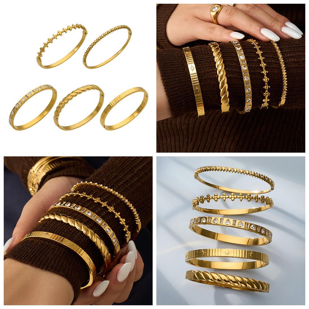Elegant Dames Volledig Diamanten Armband in 18K Verguld Roestvrij Staal – Veerkrachtig, High-End Ontwerp