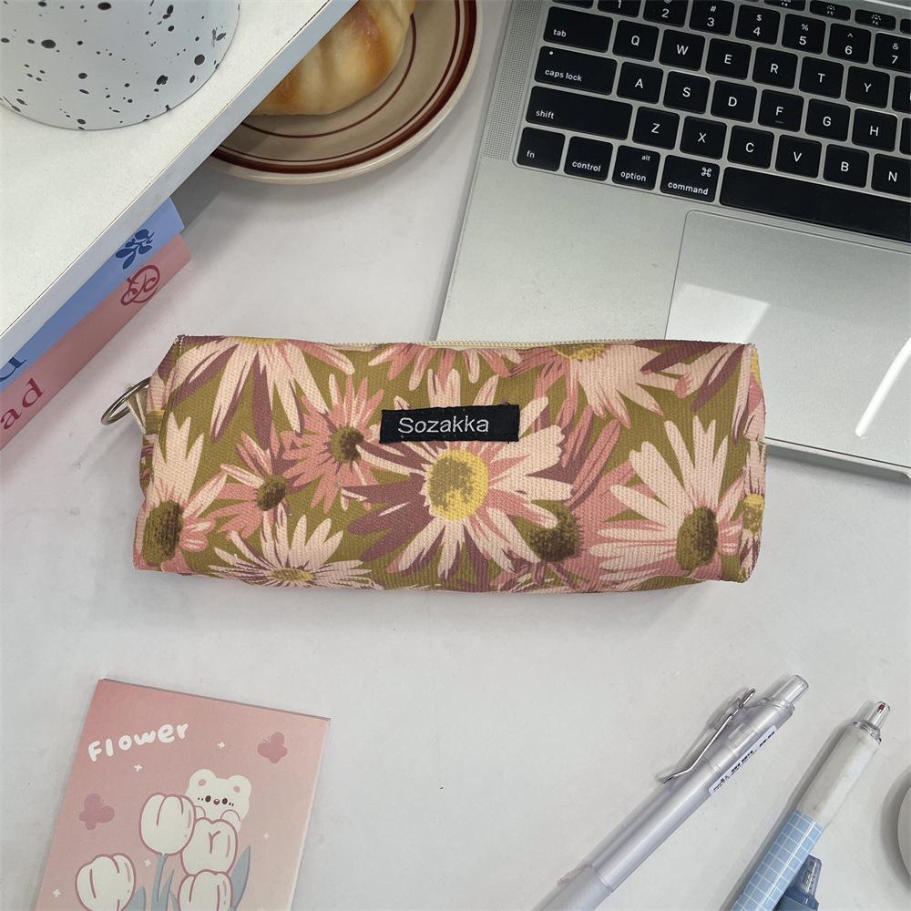 

Пенал большой вместимости в ретро-цветочном стиле - Органайзер для студента и для макияжа