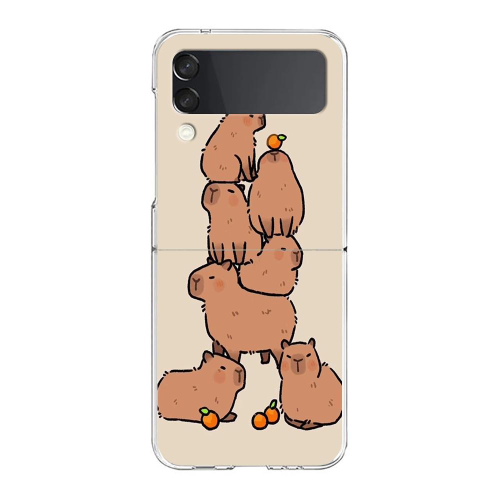 Cartoon Capybara Hard PC Phone Case For Samsung Galaxy Z Flip 5 4 3 Transparent Cover For Galaxy Z Flip 6 Foldable Shockproof