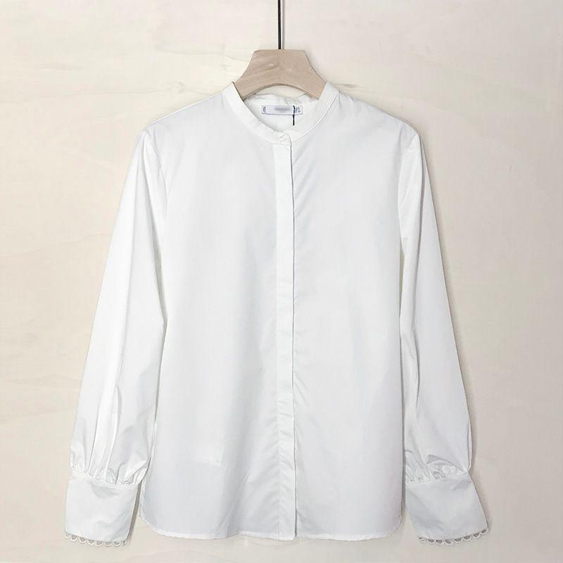 

Минималистичная рубашка из хлопка цвета слоновой кости с воротником-стойкой и застежкой на пуговицы, с длинным рукавом Pure White S code Bust size 94