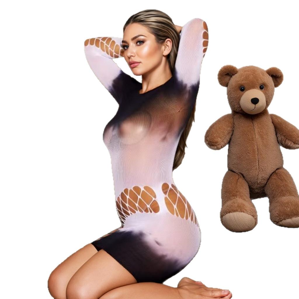 Sex Underwear Sexy Women'S Mesh Jacquard Long Sleeve Slim Shaping Suspender Onesie Sex Set