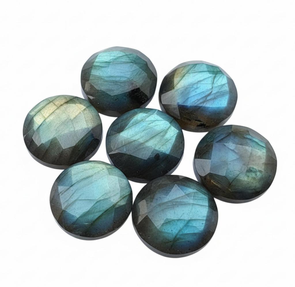 Labradorite Round Gemstone Briolette Checker Cut Cabochon Multi-Color Flash All Sizes
