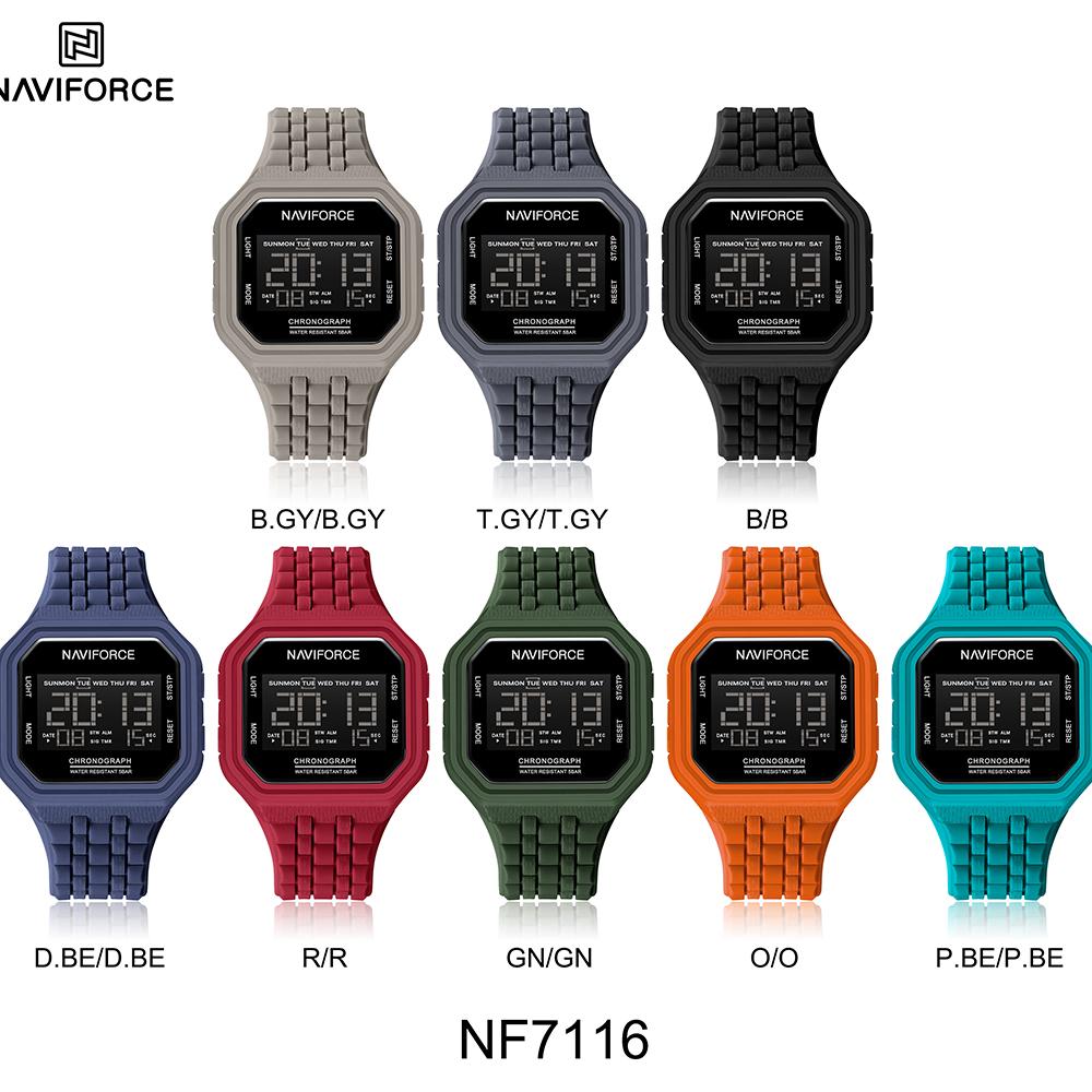 Naviforce LCD Digital Klokke for Menn Silikonreim Alarm Kronograf Dato Kalender Vanntett Utendørs Multifunksjonell Herre Gutt Klokke NF7116