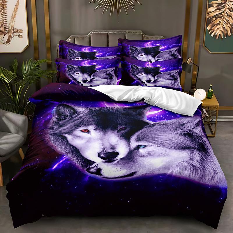 3D Animal Bedding Set for Boys Teens Room Soft Down Duvet Cover AU140 * 210 Full Size Bed Cover Single/Double Wolf Print Quilt Cover