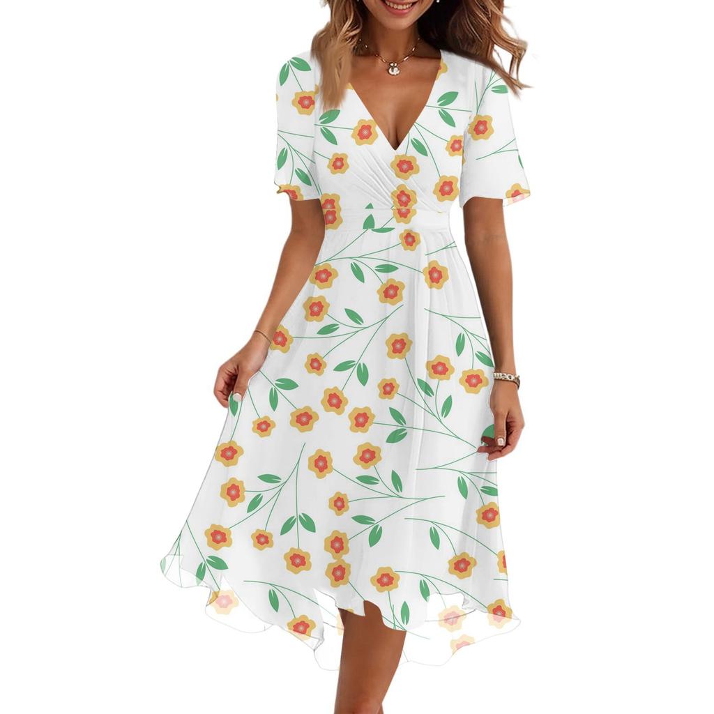 Women's Fashion Casual V-Neck Short Sleeve Floral Print Dress