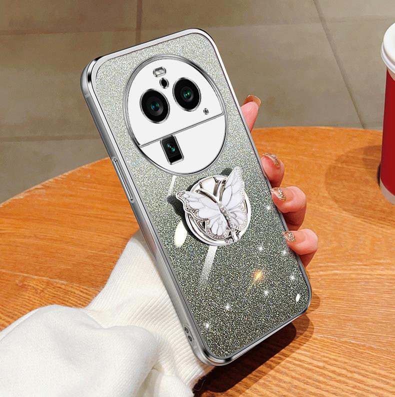 Applicable oppoFINDX7 mobile phone case A3Pro electroplating a57 glitter gradual change A78 butterfly bracket k12 protective case