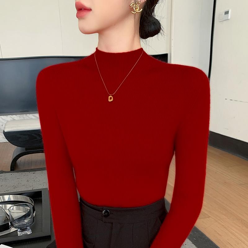 2025 Autumn/Winter Women's Half-High Neck Andy Velvet Slimming Knit Sweater - New Arrival