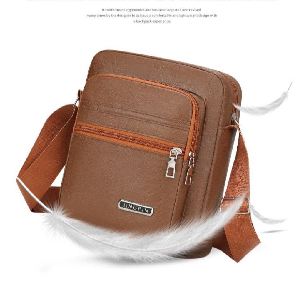 Casual PU Leather Crossbody Bag For Men Solid Color Large Capacity Shoulder Bag Multi-pocket Zipper Business Messenger Bag