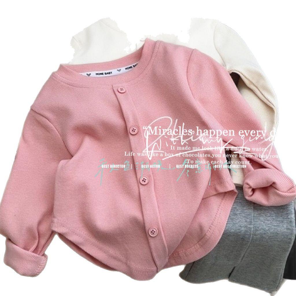 Children's Solid Color T-Shirts Slim Top Fashion Breasted T-shirt Long Sleeve Girls Play Undershirt Kids Clothes for Girls