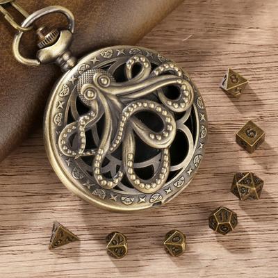 Mini DND Dice Set Polyhedral Metal Dice with Chain Steampunk Gear Octopus