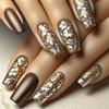 24 Pcs Medium Length Ballet Press On Nails Brown Floral Design Full Cover Detachable Fake Nails Manicure Set