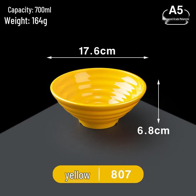 A5 Melamine 7-inch Yellow Ramen Soup Bowls (10-Pack)
