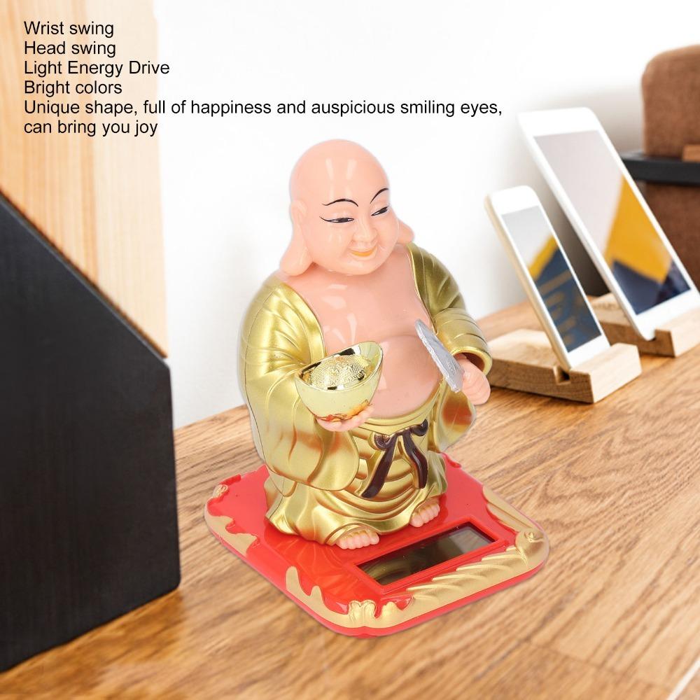 Plastik Solar Wackel-Buddha Figur Gold Auto Armaturenbrett Licht Angetriebene Dekoration Büro Schreibtisch Display