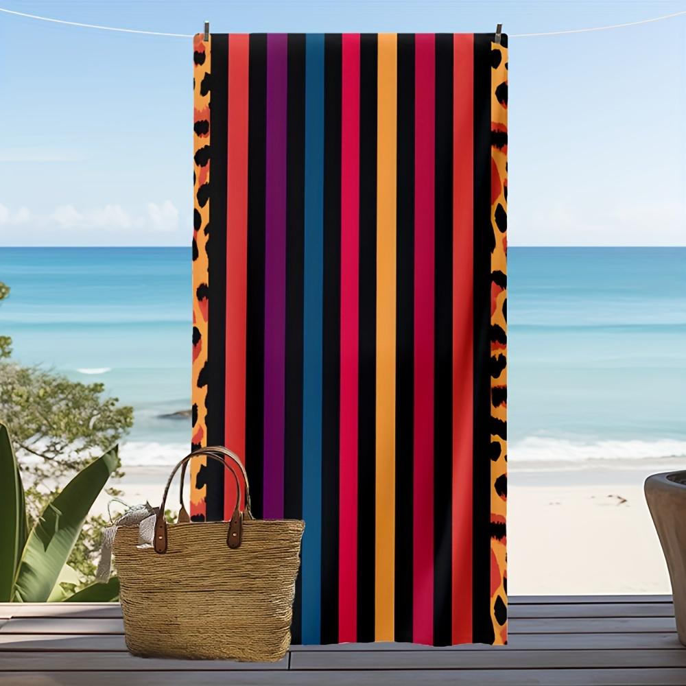

1PC Stripe & Leopard Polyester Beach Towel, 2D Printed, Quick-Dry Lightweight, All-Season Unisex, Ideal for Beach/Surfing/Campin W30*H60(CM)