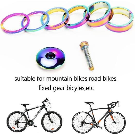1 1/8 Inch Headset Spacer with Stem Top Cap Bolt Kit Rainbow 28.6mm Fork Tube Washer Cover