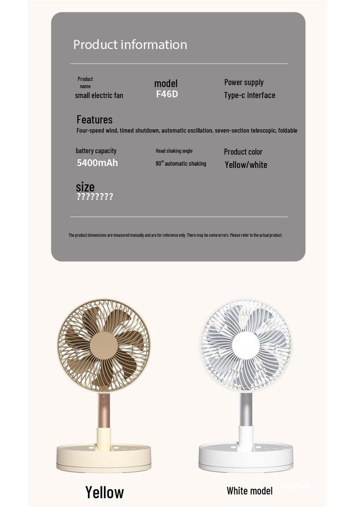 Portable Rechargeable Telescopic Floor Fan: Silent, Oscillating, and Compact for Home or Office Use