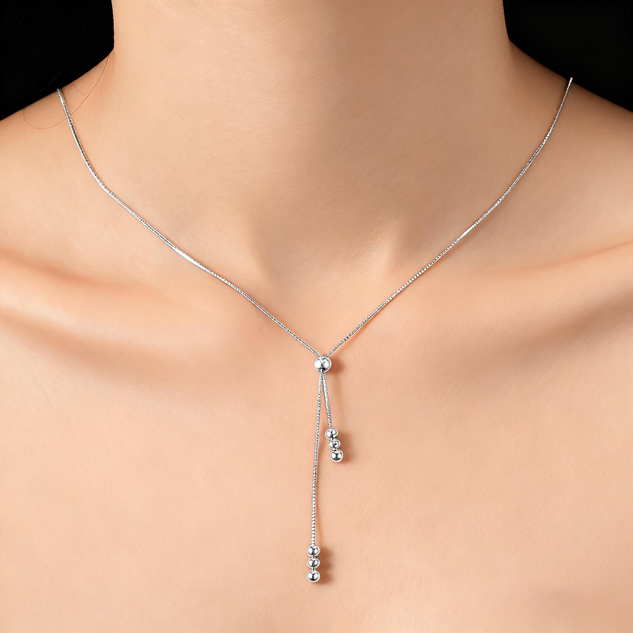 

925 Silver Round Beads Necklace Bracelet Set For Women Luxury Elegant Adjustable Jewelry Wedding Party Gift