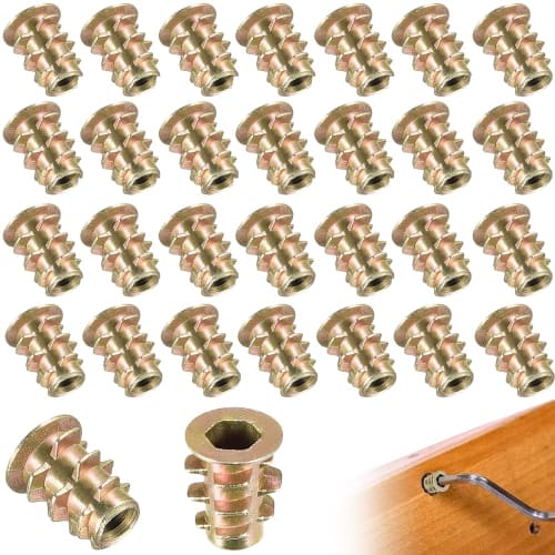 Set of 30 M4x10mm Insert Nuts, Zinc Alloy, Hex Socket Head Bolts with Trapezoidal Design for Stable Construction, Furniture, Woodworking, DIY Joints,