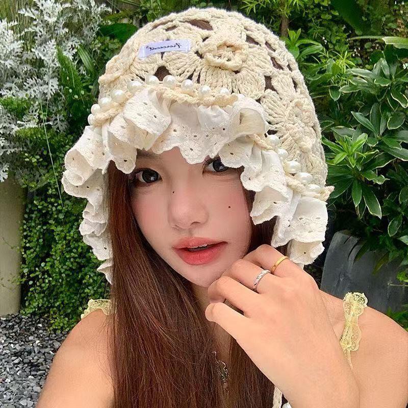 Women’s Hat New Arrivalsweetcut Out Hat Women's Knitting Baotou Hat Photo Fashion Handmade Lace Hat