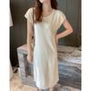 2024 Summer High-End Women's Petite Knit Shoulder Dress - Hip-Hugging, Slimming, Short Sleeve, Elegant Long Style