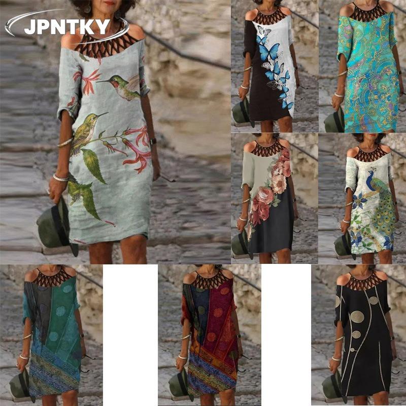 JPNTKY Fashion Summer Spring 1/2 Sleeves Casual Dresses