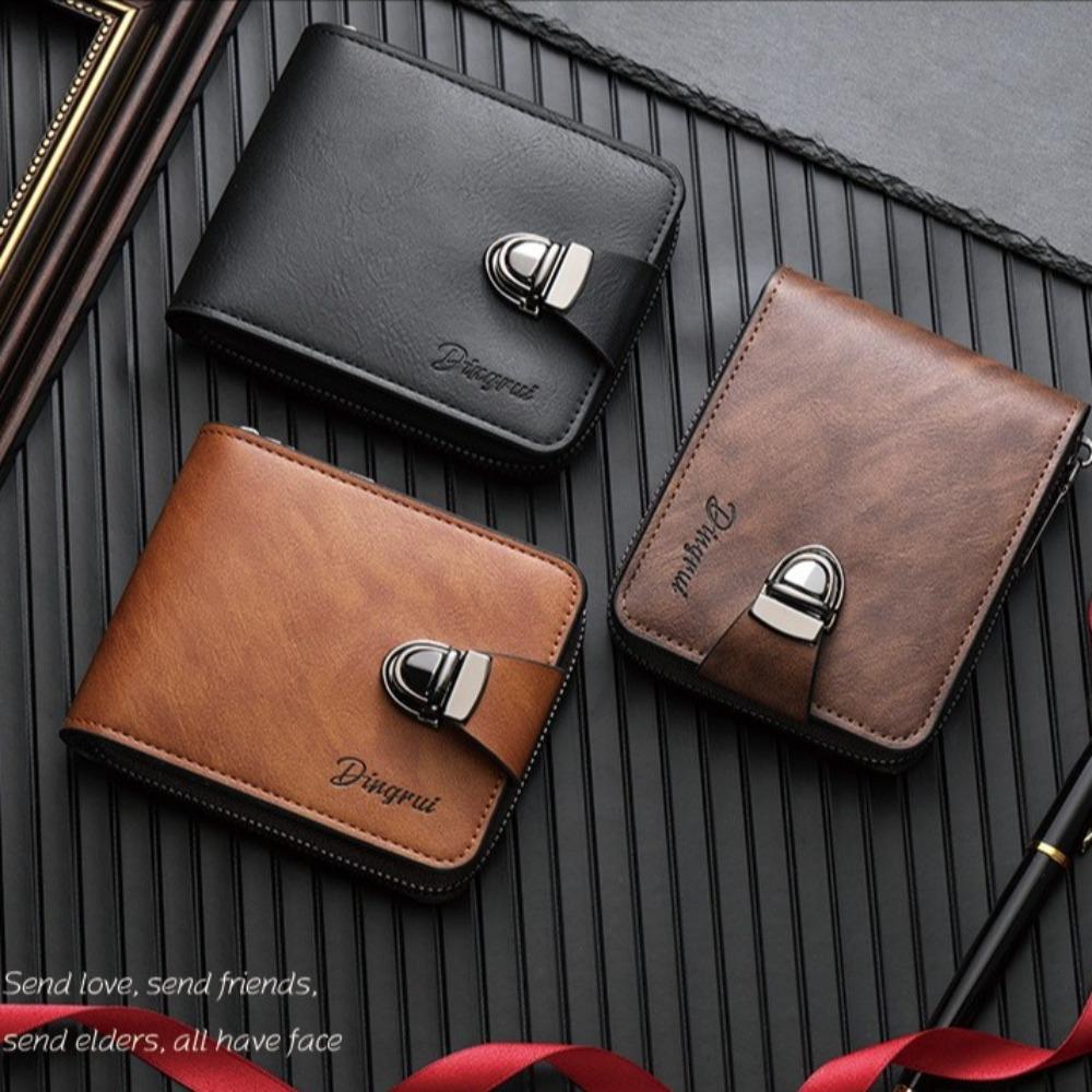 

Zipper Men s Wallet Solid Color Leather Coin Purse Luxury Business Wallet Daily чорний
