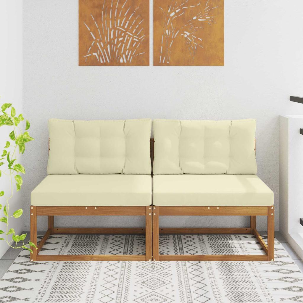 Outdoor Middle Sofa with Cushions 2 Pieces Natural