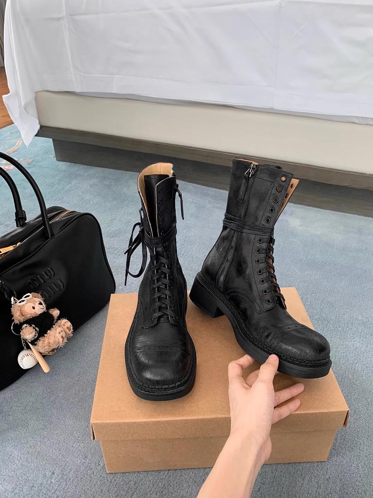 New Spot Cowhide Version~ Grape Mother Same British Style Short Boots Round Head Strap Versatile Martin Boots Women's Side