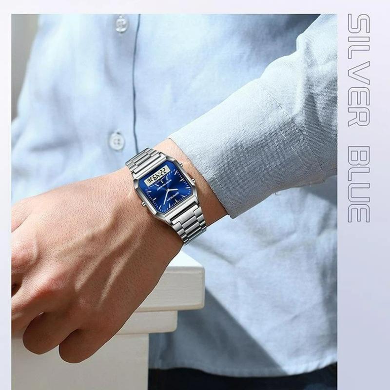 SANDA Neutral Dual Display Clock Waterproof Sports Quartz Watch Luxury Women's Stainless Steel Digital Electronic Watch