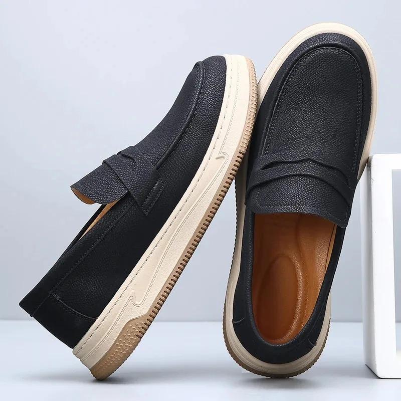 Men's Casual Thick-Soled Loafers Comfortable Soft-Soled Lazy Shoe Classic Autumn And Winter Solid-Color Anti -Slip Driving Shoes