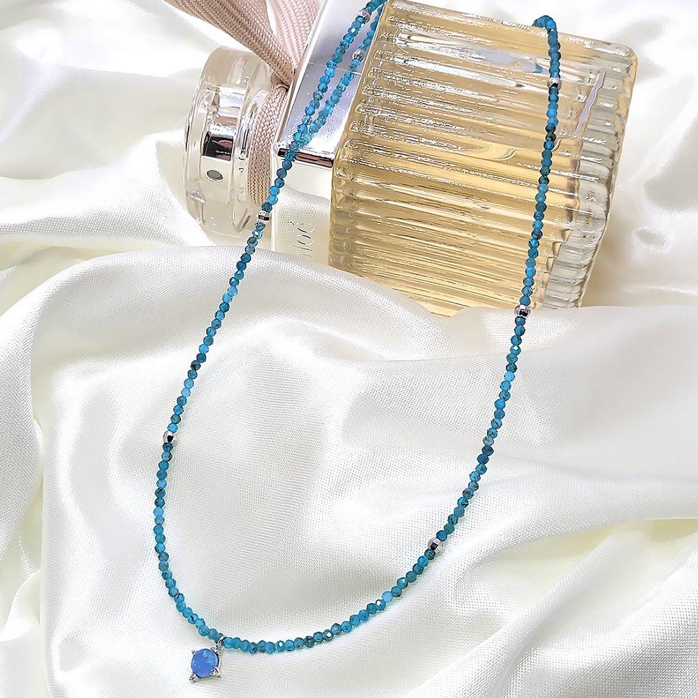 Slim Gemstone Blue Apatite Necklace