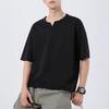 Men Notch Neck Solid T Shirt Short Sleeve Loose Casual Distressed Texture Daily Street Summer Basic Top