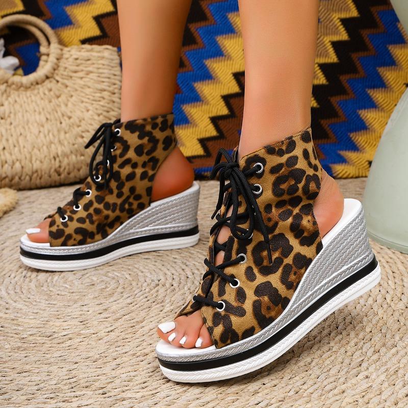 Fashion Wedge Sandals Women Summer New Round Toe Open Toe Front Strappy Platform Non-Slip Wear-Resistant Back Empty Heels Shoes