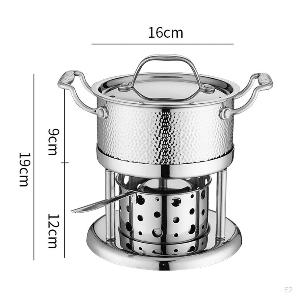 Alcohol Stove Pot Ramen Stainless Steel Kitchen Cookware Shabu Camping Cooker for
